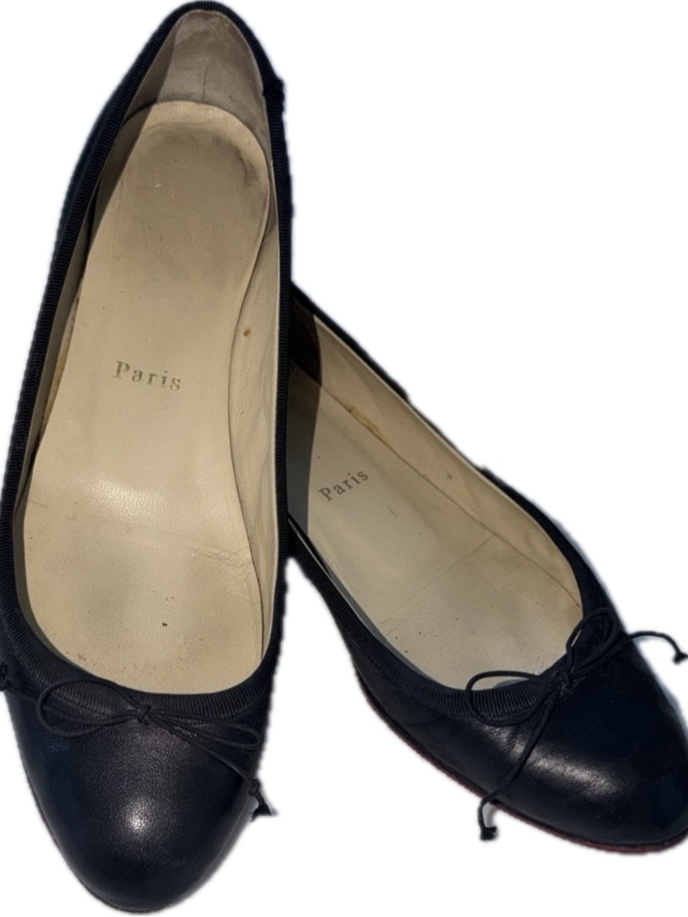 Christian Louboutin Black Leather Ballet Flats with Bow Trim size 38